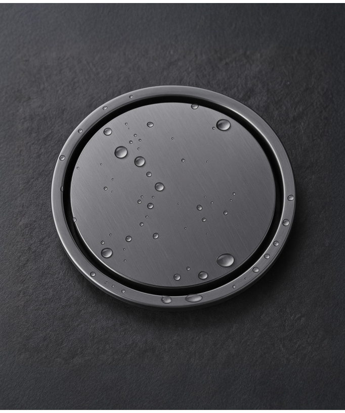 Sifone a pavimento rotondo in acciaio inox - Gun metal