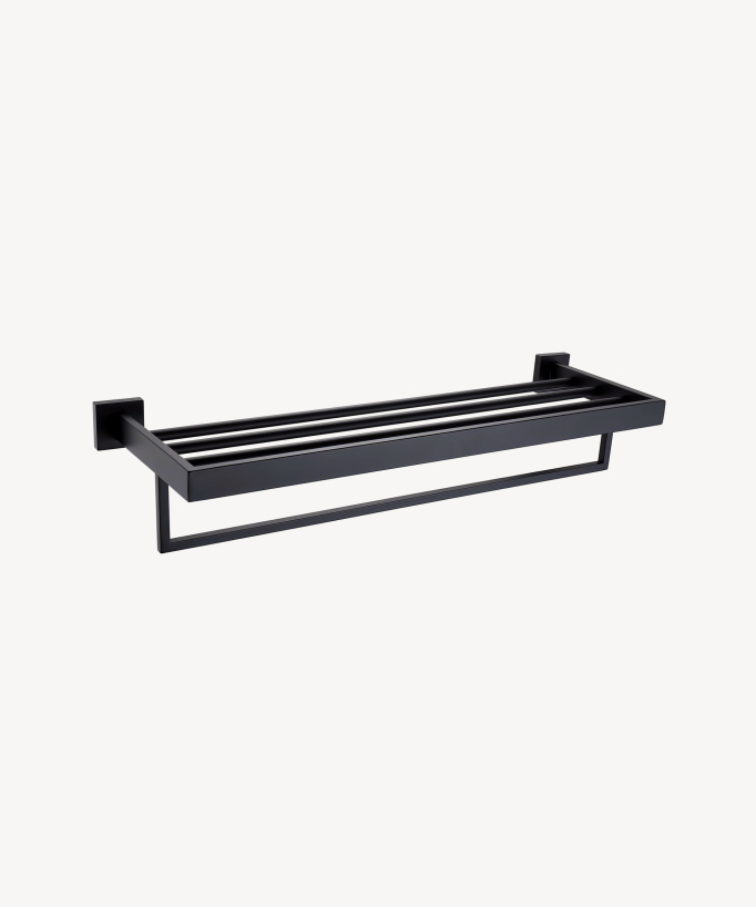 Rack porte serviettes avec 3 barres couleur noir, fixation murale 