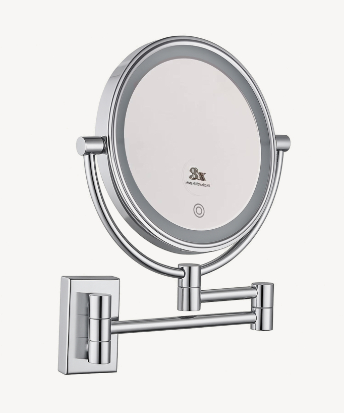Specchio ingranditore da parete con luce LED - Cromato