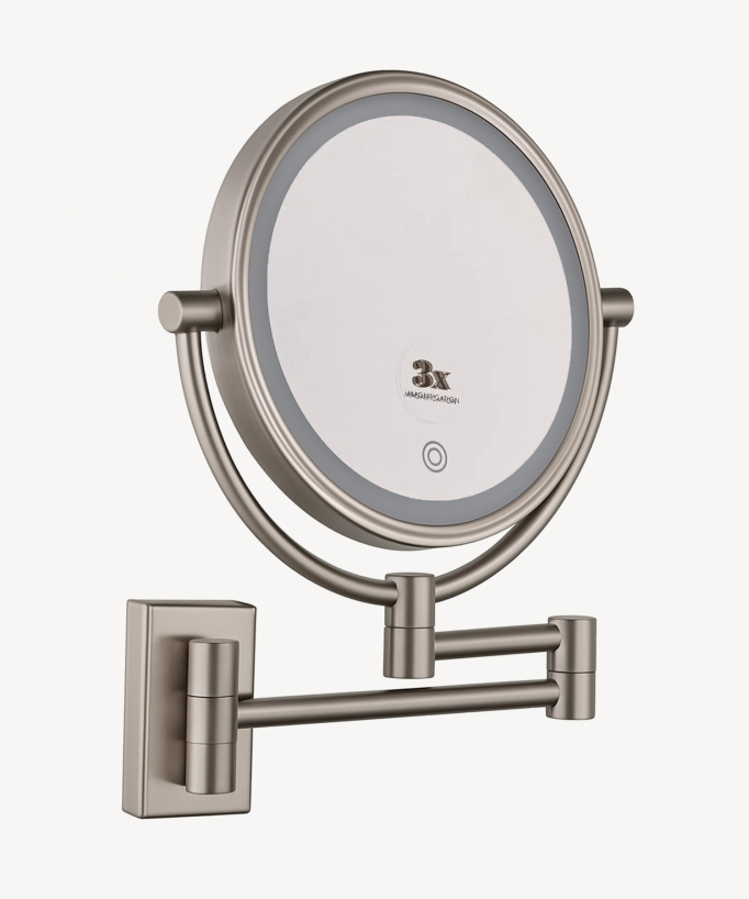 Specchio ingranditore da parete con luce LED - Nichel spazzolato