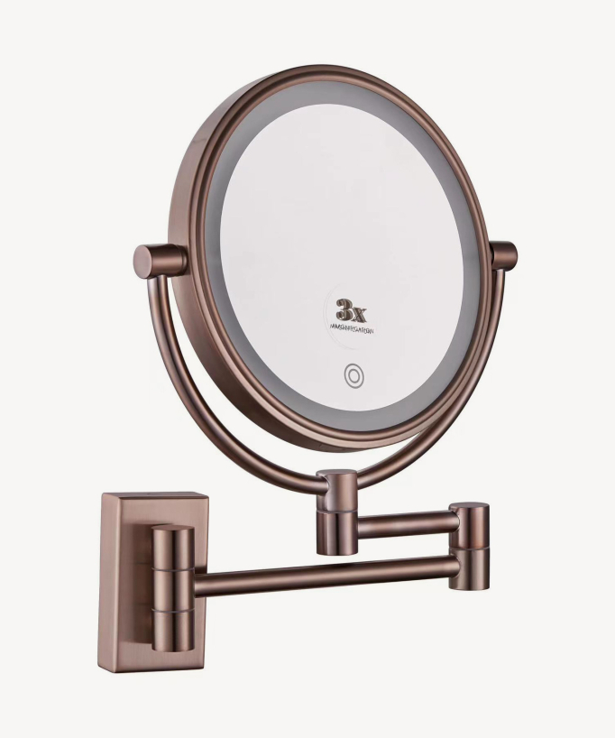 Specchio ingranditore da parete con luce LED - Oro rosa spazzolato