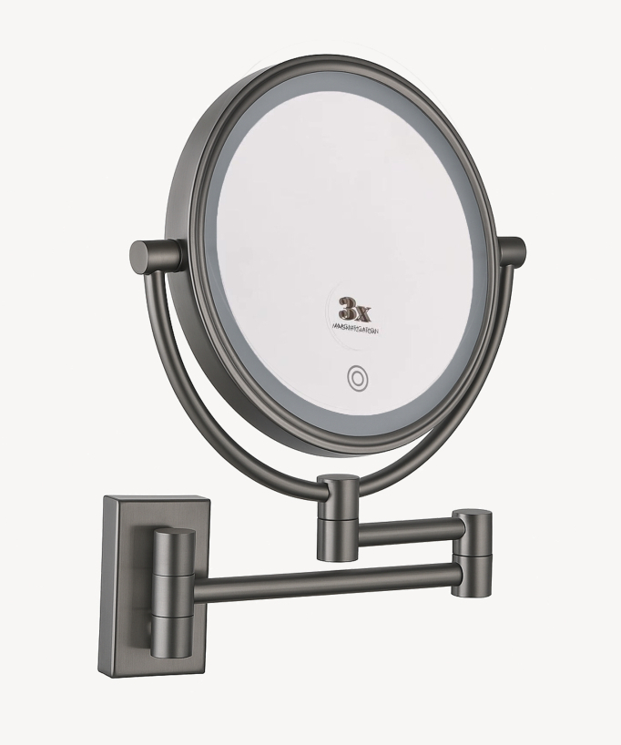 Specchio ingranditore da parete con luce LED - Gun metal