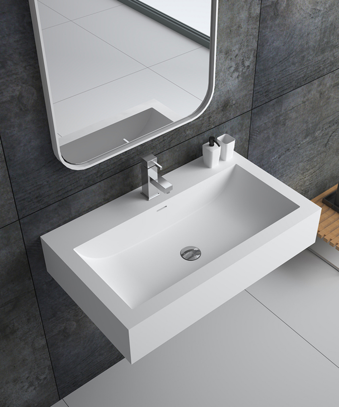 Lavabo rettangolare sospeso in resina minerale Bianco opaco - Zongo