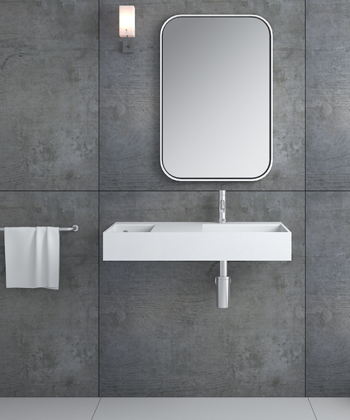 Lavabo rettangolare sospeso in resina minerale Bianco opaco - Tshopo - small