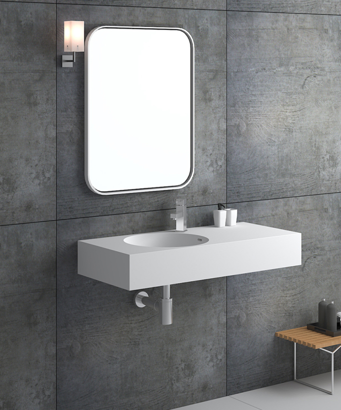 Lavabo rettangolare sospeso in resina minerale Bianco opaco - Uele