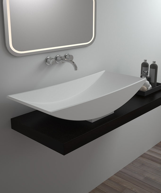 Lavabo rettangolare da appoggio in solid surface Bianco opaco - Gamboma