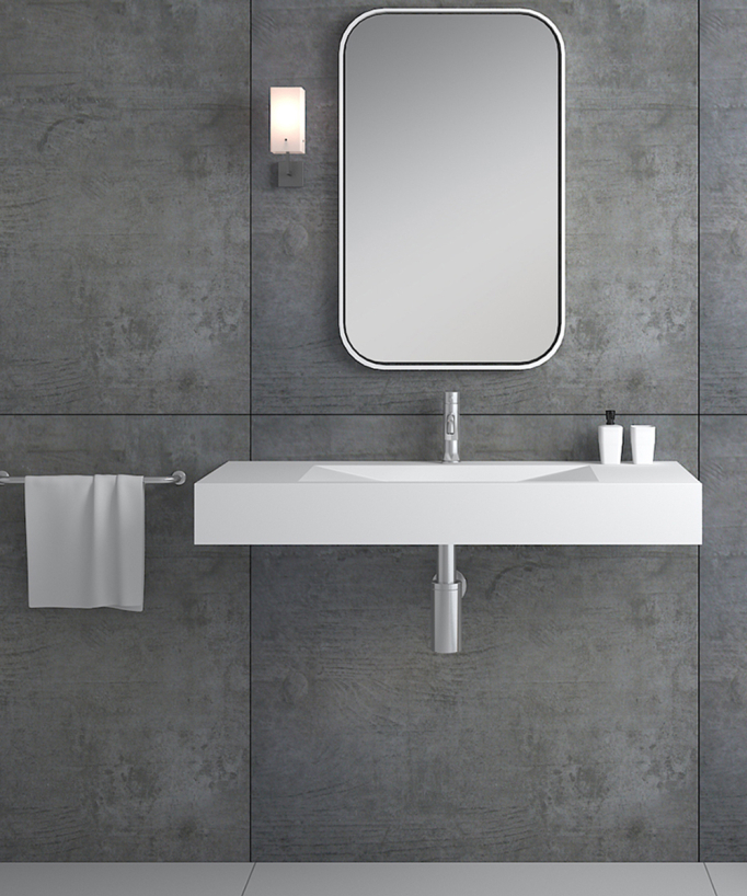 Lavabo rettangolare sospeso in resina minerale Bianco opaco - Kivu - small