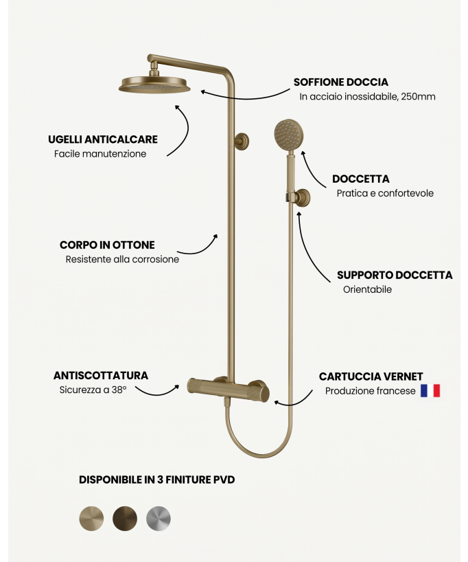Colonna doccia termostatica Oro spazzolato - Hera
