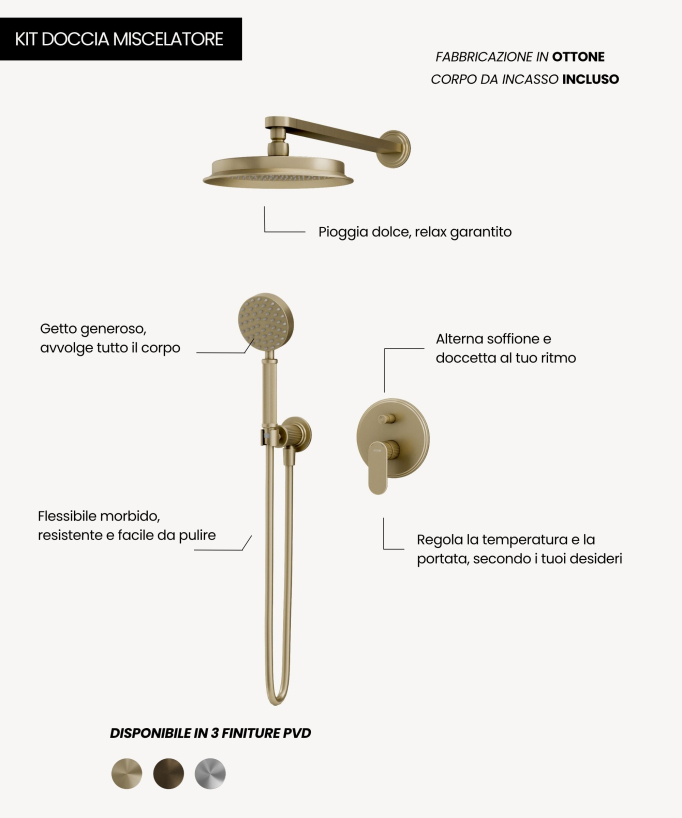 Composizione miscelatore doccia ad incasso Oro spazzolato - Hera
