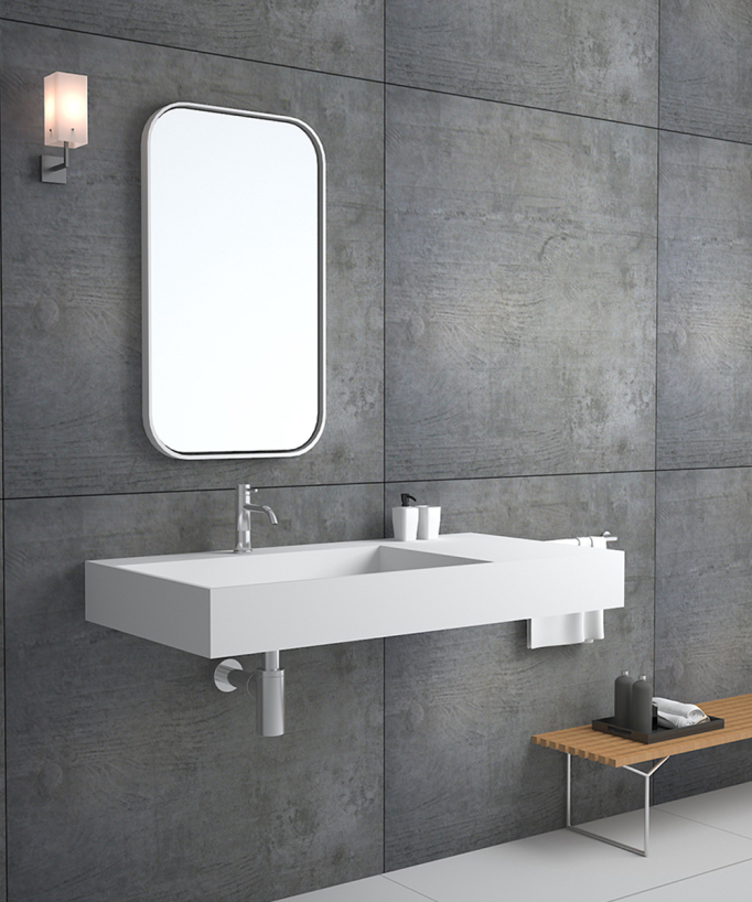 Lavabo rettangolare sospeso in resina minerale Bianco opaco - Bumba