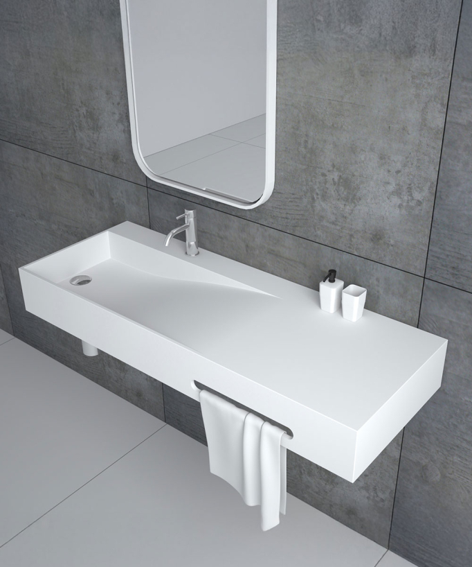 Lavabo rettangolare sospeso in resina minerale Bianco opaco - Gandajika