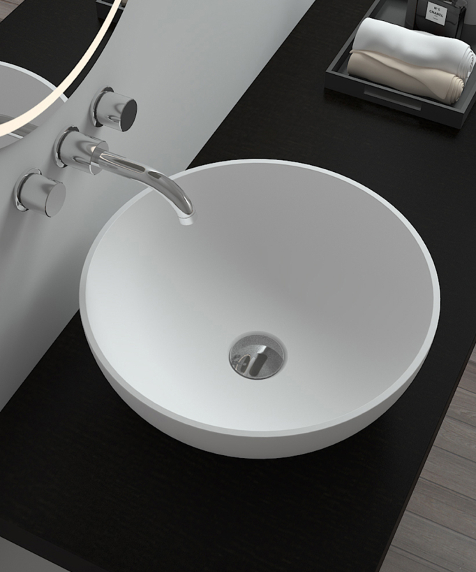 Lavabo rotondo da appoggio in solid surface Bianco opaco - Brazzaville