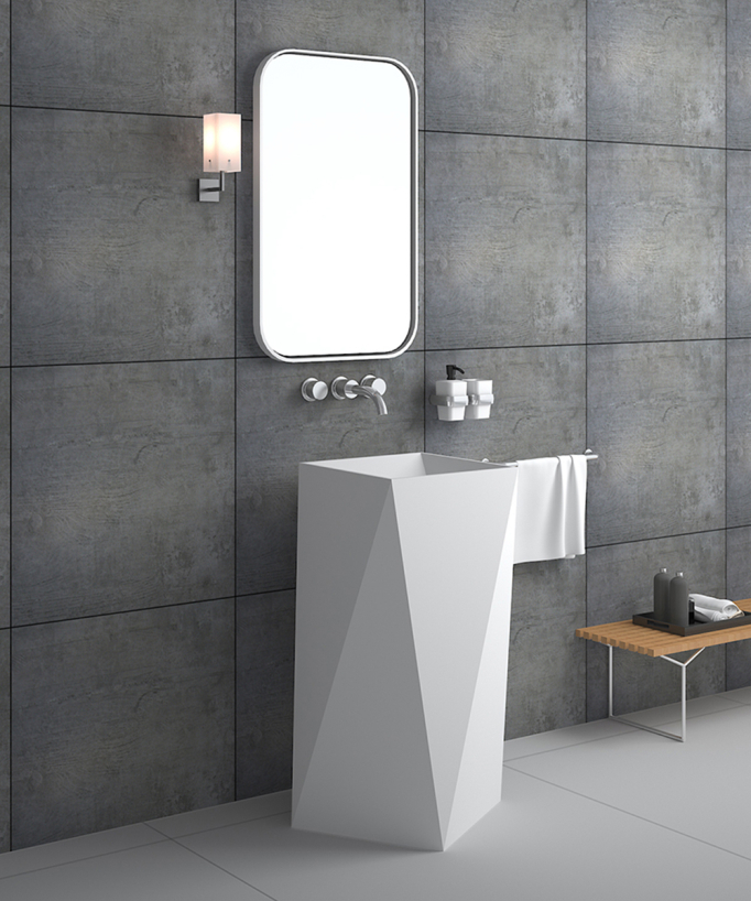Lavabo totem quadrato da appoggio in resina minerale Bianco opaco - Zanaga - small