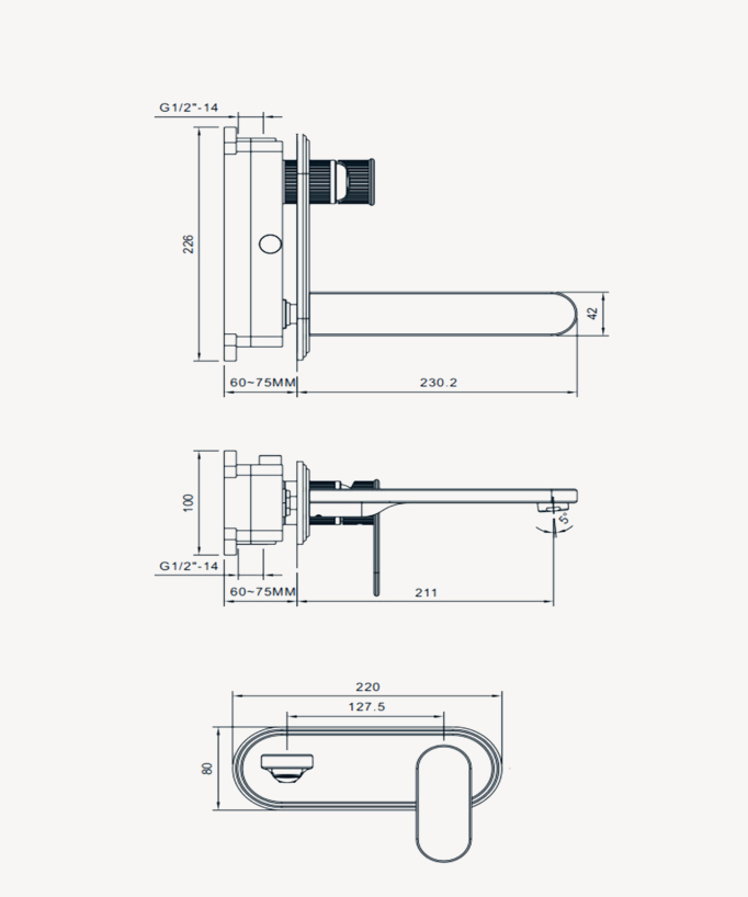 Miscelatore lavabo a parete con placca - Hera