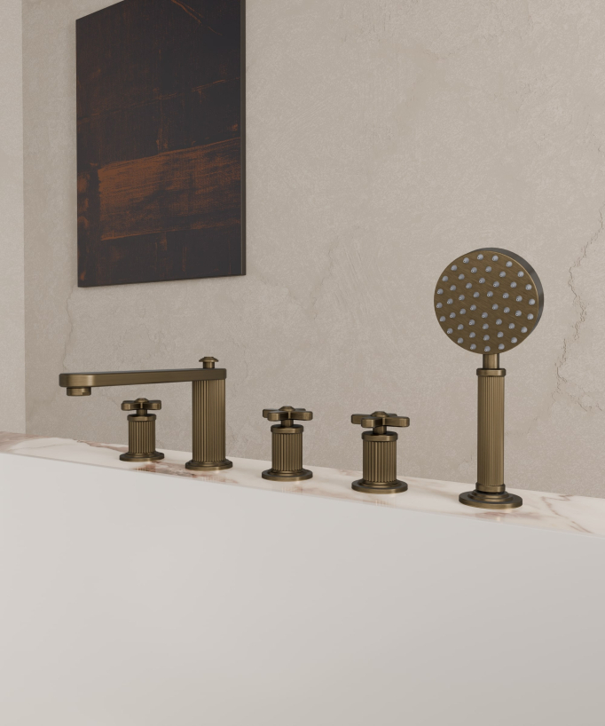 Miscelatore bagno-doccia 5 fori da appoggio Bronzo - Hera