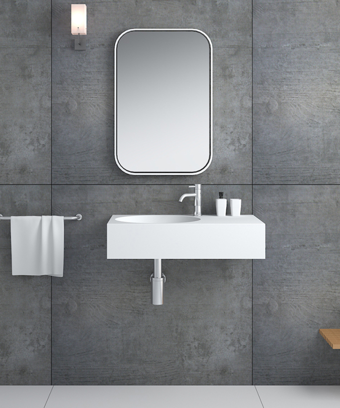 Lavabo rettangolare sospeso in resina minerale Bianco opaco - Lomami