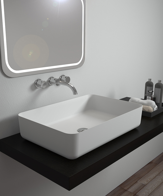 Lavabo rettangolare da appoggio in solid surface Bianco opaco - Kalemie