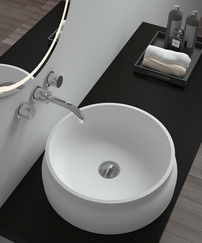 Lavabo rotondo da appoggio in solid surface Bianco opaco - Impfondo