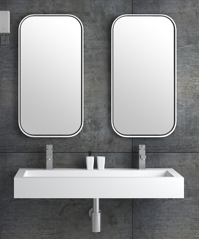 Lavabo rettangolare sospeso in resina minerale Bianco opaco - Buta