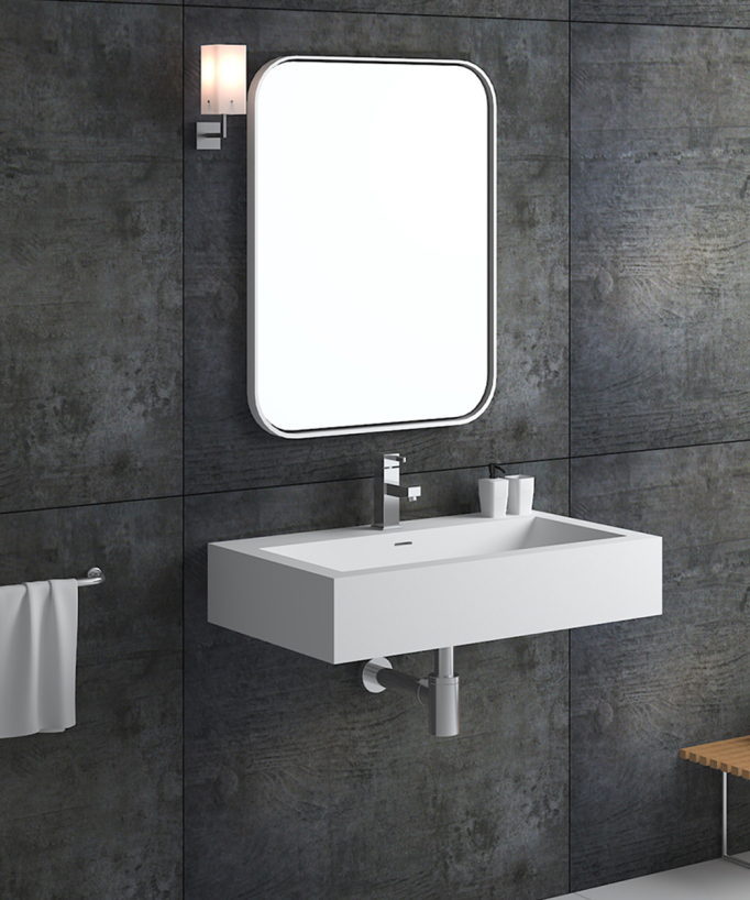 Lavabo rettangolare sospeso in resina minerale Bianco opaco - Zongo