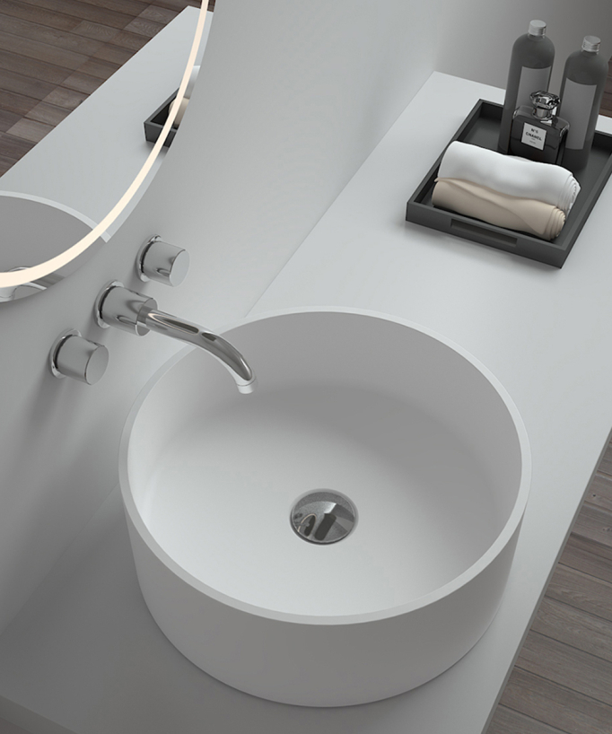 Lavabo rotondo da appoggio in solid surface Bianco opaco - Makoua