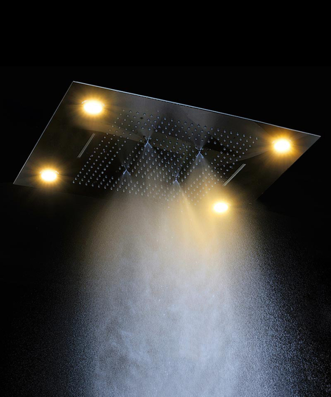 Composizione doccia termostatica con soffione LED e cromoterapia - 80x60 cm - Gun metal