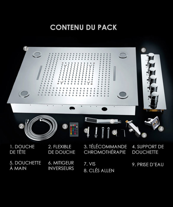 Composizione doccia termostatica con soffione LED e cromoterapia - 80x60 cm - Gun metal