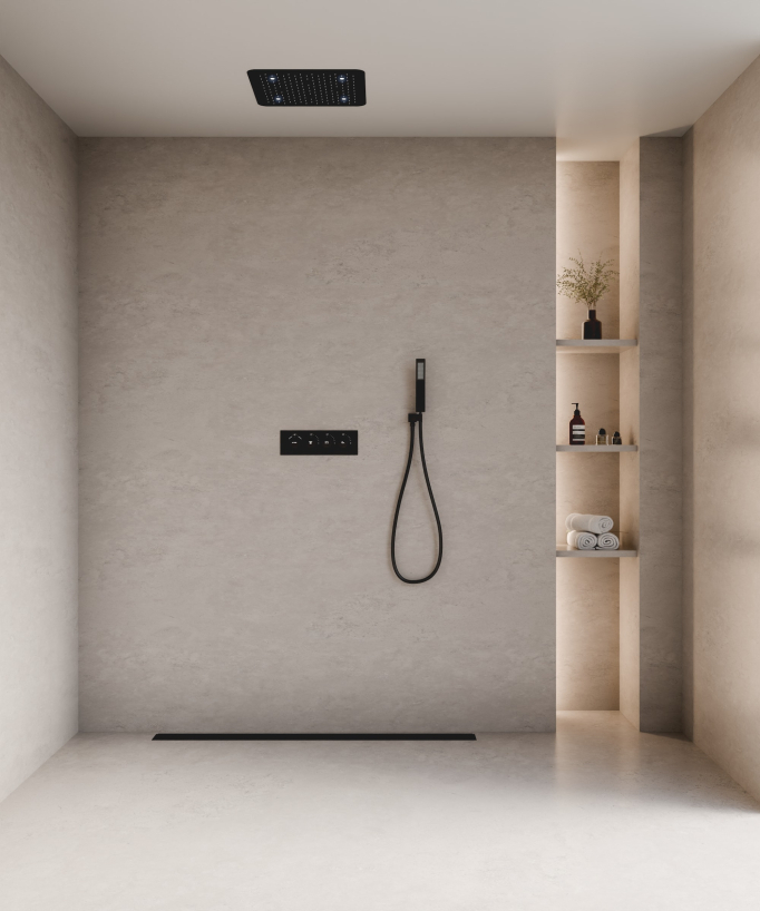 Gruppo doccia termostatico a LED a soffitto - Nero