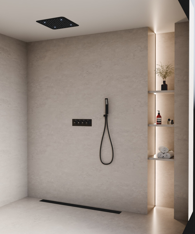 Gruppo doccia termostatico a LED a soffitto - Nero