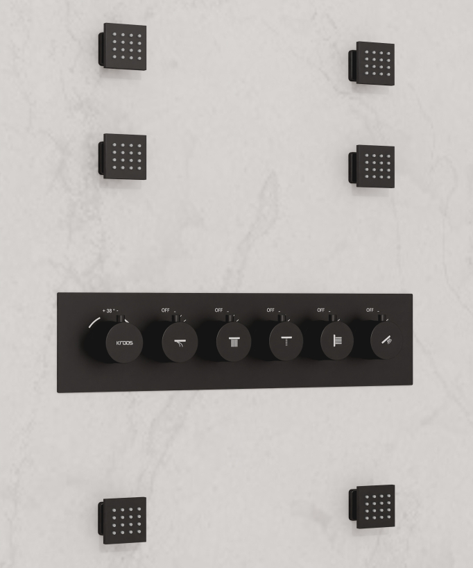 Pannello doccia termostatico multifunzione a LED - 600x800 mm