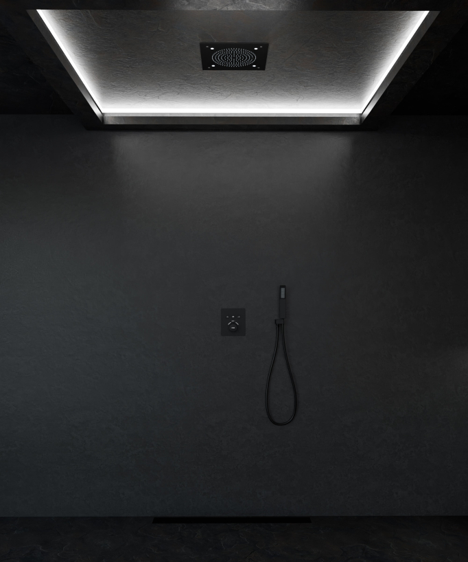 Pacchetto doccia termostatico con soffione a soffitto - Nero