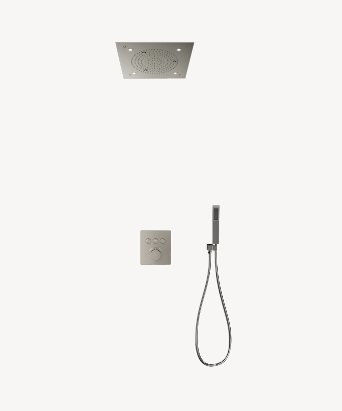 Set doccia termostatico con soffione a pioggia LED incasso soffitto Nickel spazzolato - Sirius