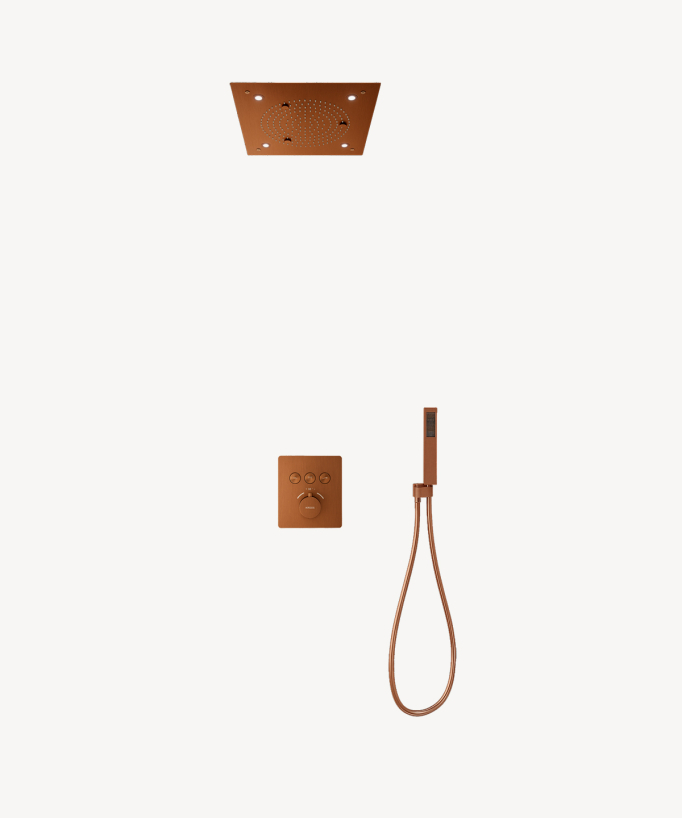 Set doccia termostatico con soffione a pioggia LED incasso soffitto Oro rosa spazzolato - Sirius