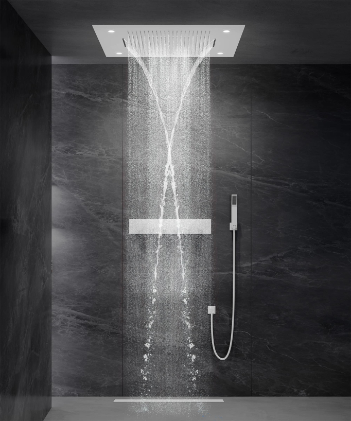 Composizione doccia termostatica con soffione LED e cromoterapia - 80x60 cm - Bianco