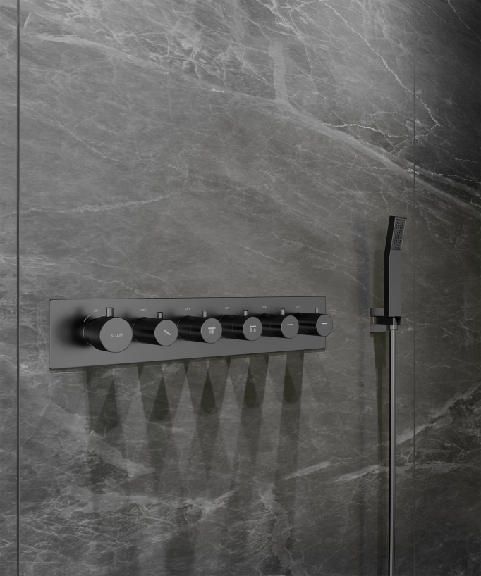 Composizione doccia termostatica con soffione LED e cromoterapia - 80x60 cm - Gun metal