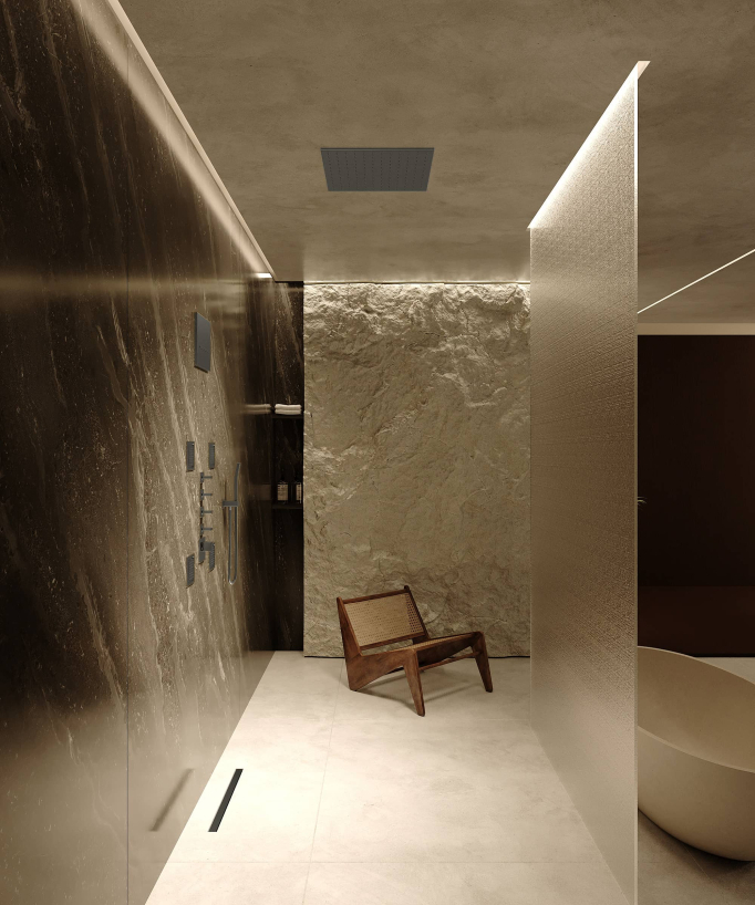 Composizione doccia termostatica soffione wellness con body jets Gun metal - Sirius