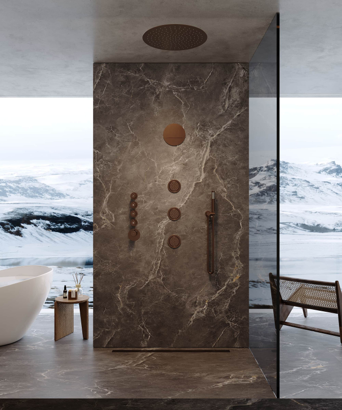 Composizione doccia termostatica soffione tondo Wellness con body jets - Corbeau