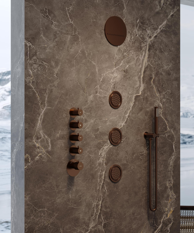 Composizione doccia termostatica soffione tondo Wellness con body jets - Corbeau