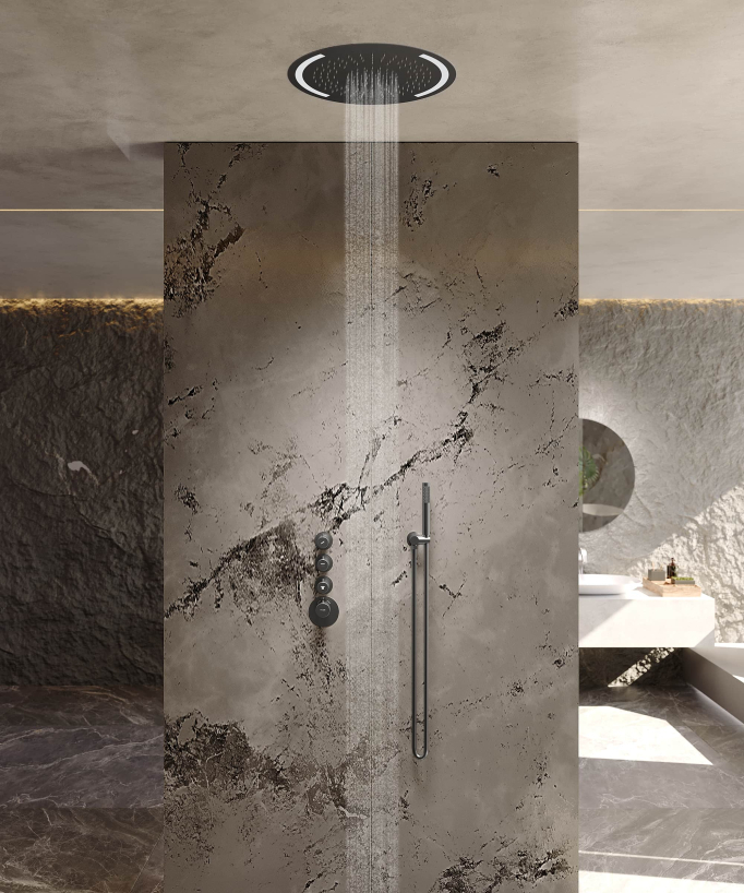 Pack doccia termostatico con soffione rotondo a LED Gun metal - Corbeau