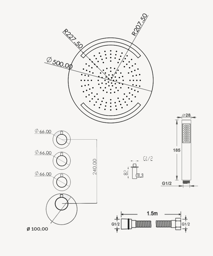 Pack doccia termostatico con soffione rotondo a LED Nero - Corbeau