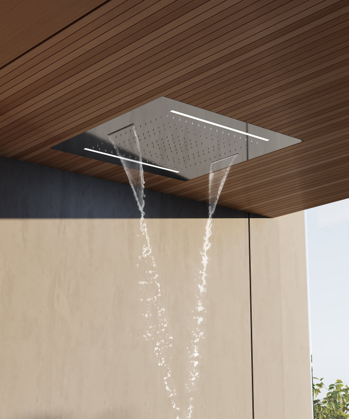 Set doccia termostatica, soffione multifunzione 70x70 cm a LED