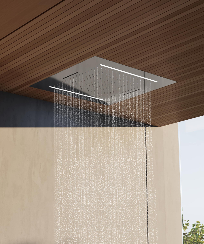 Set doccia termostatica, soffione multifunzione 70x70 cm a LED
