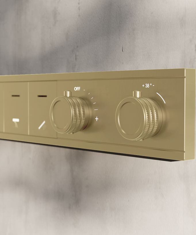 Set doccia termostatico, soffione multifunzione 70x70 cm a LED - Oro spazzolato
