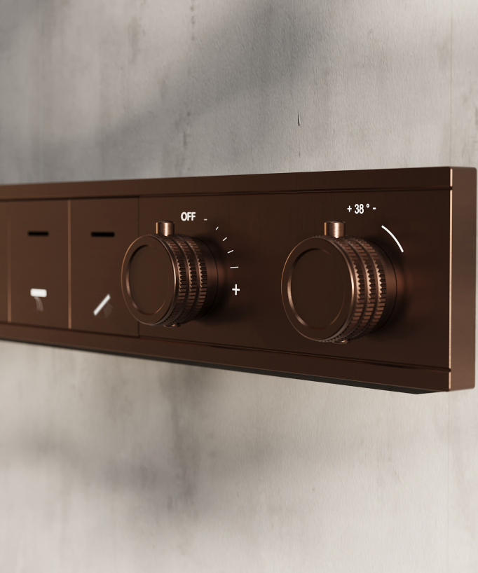 Set doccia termostatico, soffione multifunzione 70x70 cm a LED - Oro rosa spazzolato