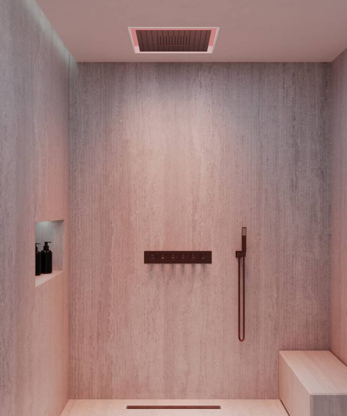 Set miscelatore termostatico doccia Wellness a LED Oro rosa spazzolato - Sirius