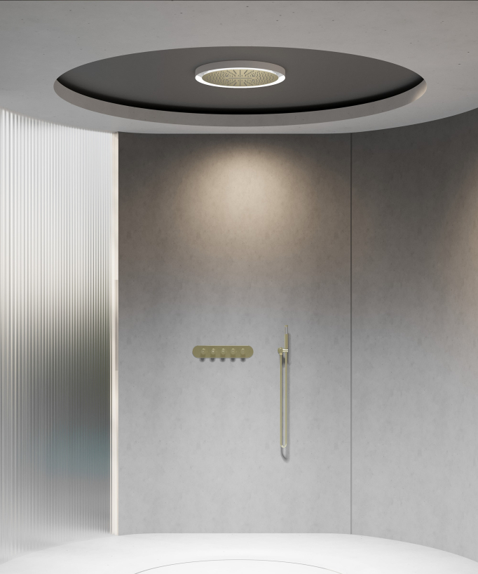 Set miscelatore termostatico doccia Wellness a LED Oro spazzolato - Corbeau