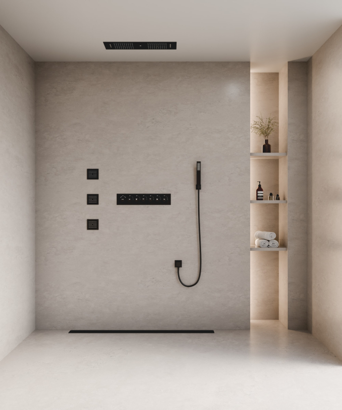 Pacchetto doccia termostatico con 3 getti a LED Nero - 900x300 mm