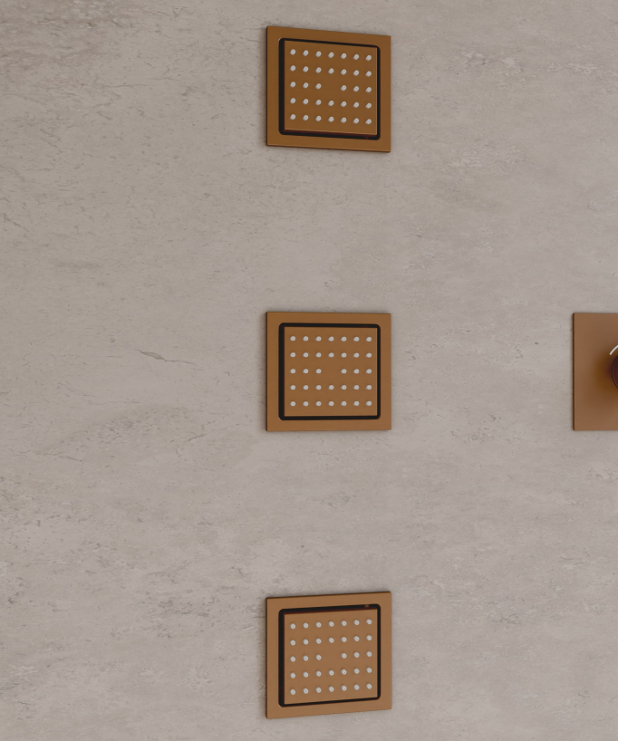 Pacchetto doccia termostatico con 3 getti a LED Oro rosa spazzolato - 900x300 mm