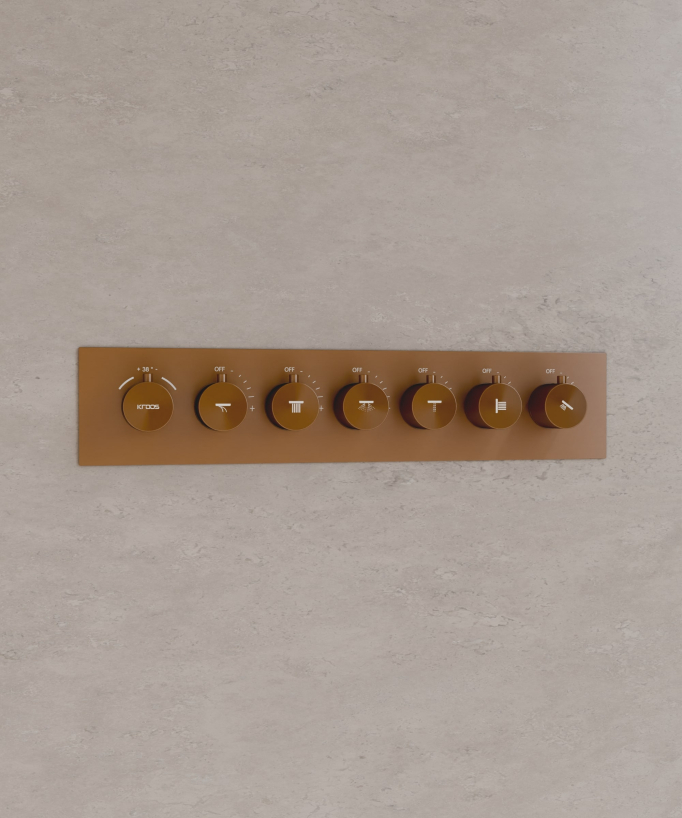 Pacchetto doccia termostatico con 3 getti a LED Oro rosa spazzolato - 900x300 mm