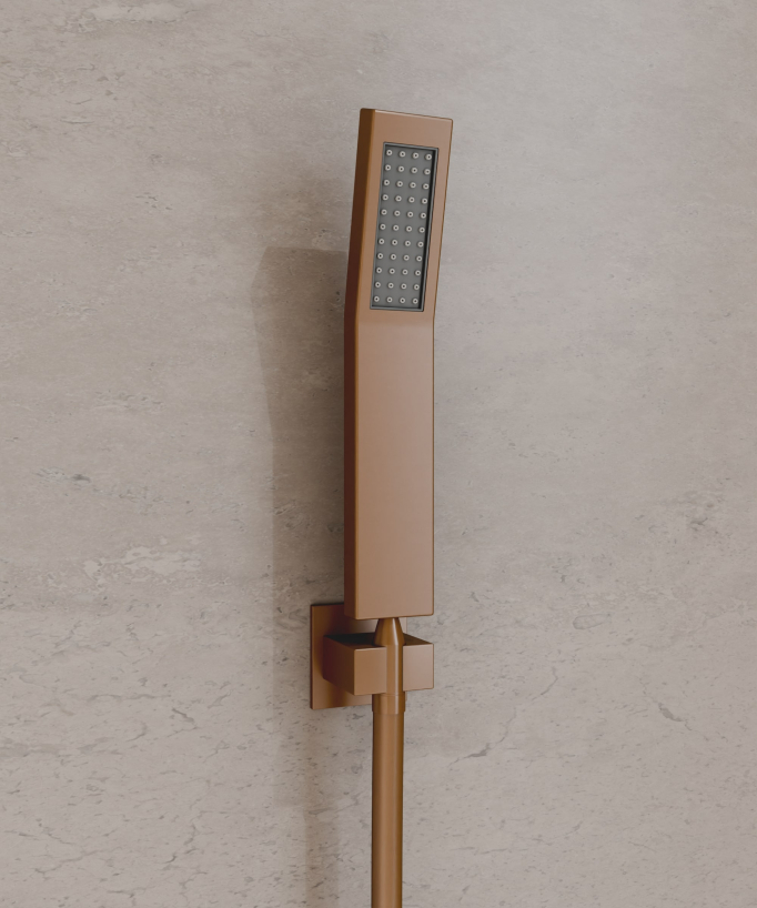 Pacchetto doccia termostatico con 3 getti a LED Oro rosa spazzolato - 900x300 mm